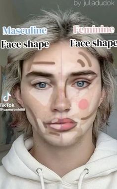 Masculine Makeup Contour, Masculine Face Contour, How To Masculine Makeup, Masc Vs Fem Contour, Stage Makeup Theatre Men, Masculinization Makeup, How To Make Face More Masculine, Soft Masc Makeup, Masculine Face Makeup