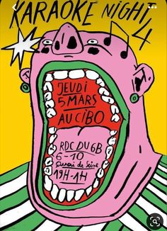 a poster for karaoke night 4 with an image of a pink monster's mouth