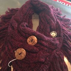 Button Burgundy Fring Scarf With Bird Pin Burgundy Scarf, Bird Pins, Lady In Red, Scarf Wrap, Scarf Accessory, Women Accessories, Red, Women Shopping, Color