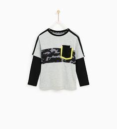 SPORTY T-SHIRT WITH DOUBLE-LAYER SLEEVES Rugby Outfits, Winter Tees, Zara Portugal, Cheap Mens Fashion, Boys Graphic Tee, Tee Shirt Designs, Boy Tees, Kids Fashion Boy, Fashion Kids