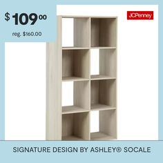 a white bookcase with four shelves on each side and the words signature design by ashley $ 10 99 reg $ 60 00