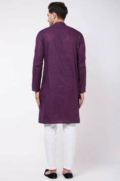 Product Features: Top Color: Dark Purple Jacket Color: Bottom Color: White Top Fabric: Cotton Linen Blend Jacket Color: Bottom Fabic: Cotton Lycra Work: Solid Sleeve Type: Full Sleeve Length: Knee length Collar: Mandarin Collar Closure Type/Placket: Button Shape Type: Straight Lining Material: Package Details: Kurta and Pant Occasion: Festive Material Care Description: Dry Clean preferably or cold light wash Disclaimer: There will be slight difference in digital to actual image Fitted Long Sleeve Kurta For Fall, Long Sleeve Purple Kurta For Spring, Fall Cotton Kurta With Long Sleeves, Casual Cotton Kurta For Fall, Casual Fall Cotton Kurta, Casual Cotton Kurta For Winter, Casual Fitted Kurta For Fall, Casual Fitted Fall Kurta, Solid Kurta Set