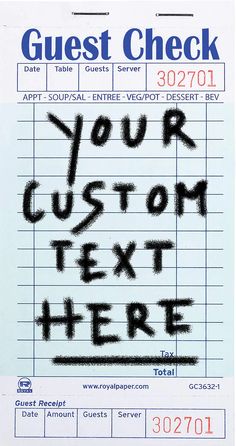 a poster with the words guest check written in black ink on a piece of paper