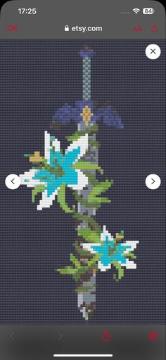 a cross stitch pattern with flowers on the top and bottom, as well as an app icon