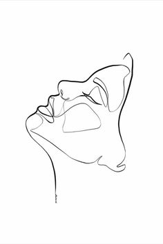 a black and white line drawing of a woman's face