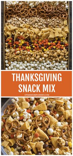 thanksgiving snack mix in a pan with the title overlay