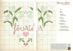 a cross stitch pattern with flowers and the word love written in red on it's side