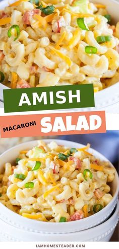 two pictures showing different types of macaroni salad