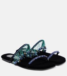 Embellished PVC slides in black - Dries Van Noten | Mytheresa Designer Embellished Mules, Embellished Open Toe Mules For Summer, Designer Embellished Flat Sandals, Embellished Leather Slip-on Sandals, Dries Van Noten Shoes, Dries Van Noten, Luxury Accessories, Shoe Box, Flat Sandals