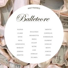 the names of ballet shoes on display in a circle with an image above it that says,