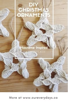 crocheted snowflake ornaments with the words diy christmas ornaments