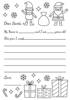 santa letter to santa from his elves and presents for the holiday season, with an image of