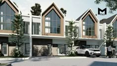 this is an artist's rendering of a row of houses with cars parked in front