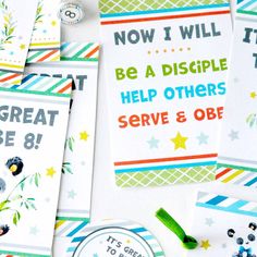 there are some cards that say it is great to be a disple help others serve and obef