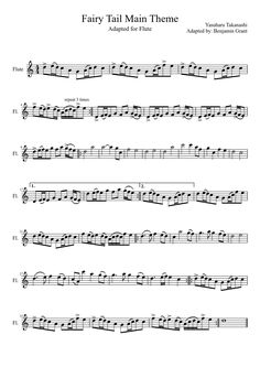 the music score for fairy tail main theme, with notes and notations on it