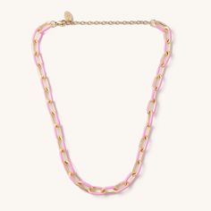 This cutie adds a pop of color to any outfit! 14k gold plating over sterling with acrylic overlay 13 inches with 2 inch extender Pink Gold Plated Jewelry With Adjustable Chain, Pink Gold-plated Jewelry With Adjustable Chain, Modern Gold Enamel Jewelry, Trendy Yellow Gold Enamel Jewelry, Pink Jewelry With Gold Chain, Trendy Adjustable Cable Chain Jewelry, Trendy Neon Jewelry For Party, Trendy Yellow Gold Jewelry With Gold Chain, Gold Enamel Necklace For Party