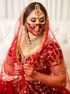 (1) Indian Bridal Facemask - Red Velvet Gold Embroidery Mask for Bride – bAnuDesigns Bride Swag, Embroidery Mask, Desert Queen, Embroidery Face, Beaded Mask, Bridal Wardrobe, Velvet Embroidery, Bridal Mask, Velvet Cloth