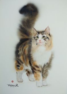 a painting of a cat on a white background