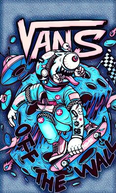 a drawing of a person on a skateboard with the words vans in front of it