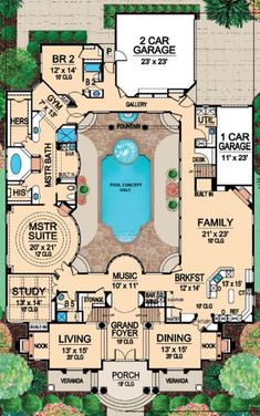 this is an artist's rendering of the house plan for a pool and spa