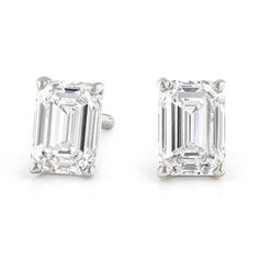 Prazana® Lab-Grown Diamonds 1.50ctw emerald cut white lab-grown diamond, rhodium over 18k white gold stud earrings. Measure approximately 1/4"L x 3/16"W and have screw back backings. IGI certified E-F color, SI clarity minimum. Classic Emerald Diamond Earrings Gia Certified, Classic Gia Certified Emerald Diamond Earrings, Classic White Gold Emerald Diamond Earrings, Elegant Platinum Emerald Cut Diamond Earrings, Elegant Emerald Cut Platinum Diamond Earrings, Classic Emerald Cut Lab Grown Diamond Jewelry, Luxury Emerald Cut Diamond White Diamond Earrings, Classic Diamond White Emerald-cut Earrings, Modern Emerald Cut Diamond Earrings