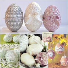 an image of easter eggs decorated with lace