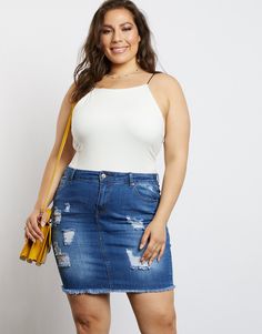 Plus Size Kate Denim Skirt - plus size denim mini skirt – 2020AVE plus size denim skirt, plus size denim , plus size skirt outfits, distressed denim skirt, curvy girls fashion, curvy fashion, curvy summer outfits, plus size fashion, plus size lookbook, plus size summer lookbook, Denim Skirt Outfits, Fashion Curvy, Distressed Denim Skirt, Shirred Dress, Trendy Swimwear, Nails Makeup, Summer Lookbook, Denim Skirts, Accessories Ideas