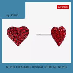 Features: Nickel FreeEarring Back: PostShape: HeartStone Cut: RoundMetal Color: WhiteEarring Length: 10mmEarring Width: 12mmCare: Wipe CleanStone Type: 52 CrystalEarrings Style: Stud EarringsMetal: Sterling SilverCountry of Origin: Imported Red Stud Earrings, Red Earrings Stud, Red Studs, Heart Stud Earrings, Crystal Stones, Earrings Stud, Heart Studs, Heart Earrings Studs, Sparkling Crystal