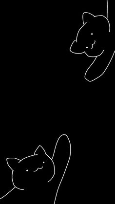 two black and white drawings of cats in the dark