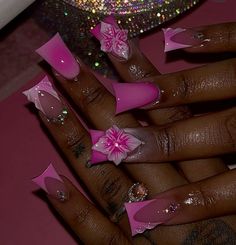 #acrylic #nailinspo #nailsofinstagram Pink Duck Nails, Dark Pink Nails, Pink Duck, Junk Nails, Cute Pink Nails