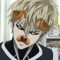 an anime character with blonde hair and green eyes