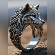 Vintage Ring For Men With Zinc Alloy Wolf Head #12 Wolf Ring, Wolf Head, Ring For Men, Mens Accessories Jewelry, Vintage Ring, Pretty Jewellery, Silver Man, Wolves, Vintage Rings