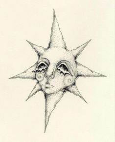 a drawing of a sun with two faces