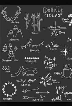 hand drawn doodles on blackboard with words and arrows