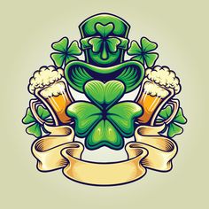 a shamrock with beer glasses and ribbon