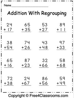 addition with regrouping worksheet for students to practice subtracing numbers