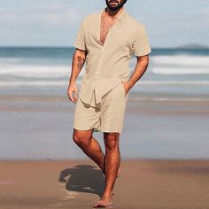 Costume Africain, Simple Linen, Hawaiian Men, Stand Collar Shirt, Linen Men, Long Sleeve And Shorts, Mini Robes, Man Set, Linen Short