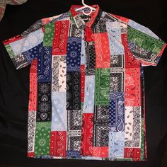 Great For The Summer. Paisley Will Go With A Lot Of Things. Beautiful Shirt. Bought Took Tags Off But Never Worn. Basically New Size L It’s Stretchy. Casual Patchwork Patterned Shirt, Casual Multicolor Print Patchwork Tops, Casual Multicolor Patchwork Print Shirt, Casual Multicolor Print Shirt With Patchwork, Summer Bandana Print Short Sleeve Tops, Casual Bandana Print Patterned Tops, Multicolor Patchwork Trendy Shirt, Summer Short Sleeve Tops With Bandana Print, Trendy Multicolor Patchwork Shirt