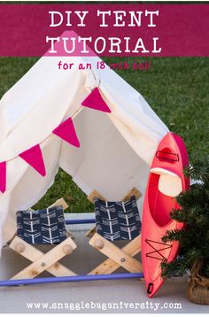 a teepee tent with pink and white flags on it, sitting next to a potted plant