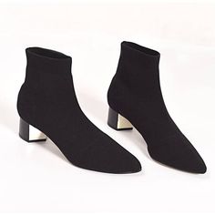 Knitted Elastic Socks Medium Heeled Short Point Toe Ankle Boots Cheap Ankle Boots, Socks Boots, Gladiator High Heels, Basic Boots, Fall Booties, Leather Boots Heels, Boots Casual, 2018 Fashion, Beige Shoes