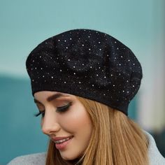 Introducing the Novelty! Shiny Hat - A Bit Fluffy Spring Spark Sequins Beret for Women! Are you in search of a knit beret that will provide you with both warmth and cozy comfort? Look no further than our AmazingHeadwear knitted berets-hats for ladies! Our versatile pieces are perfect for all occasions. Crafted with premium yarn, our headgear offers ultimate comfort for anyone who wears it. Not only does it provide warmth, but its stylish design adds a touch of elegance to any outfit. The hat is also adorned with small sparkling stones that resemble beautiful night stars, making it even more visually stunning. Made with angora rabbit wool, our beret model excels in keeping you warm, offering a comfortable fit, and ensuring excellent performance. The inclusion of elastane in the yarn composi One Size Winter Beret, Party Cap For One Size Fits All, Winter Party Beanie Hat, Trendy Party Beanie Hats, Trendy Winter Hats As A Gift, Trendy Winter Hats Perfect As Gifts, Trendy Winter Hats As Gift, Elegant Winter Hats For Gifts, Elegant Winter Hat For Gift