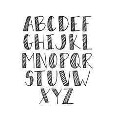 the alphabet is drawn with black marker on white paper, and it appears to be written in