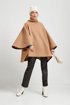 Camel Brown Women’s Winter Cloak - Avery Wool Cape | Marcella Beige Cape For Fall Workwear, Oversized Winter Cape For Work, Cashmere Cape For Winter, Chic Wool Poncho For Winter, Wool Poncho For Workwear, Chic Winter Cape For Workwear, Chic Winter Workwear Cape, Elegant Wool Poncho For Workwear, Chic Cashmere Cape For Winter