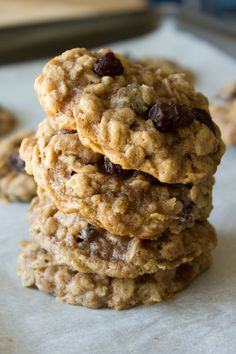 three oatmeal cookies stacked on top of each other