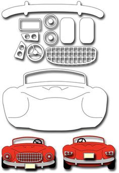 a paper cutout of two red cars