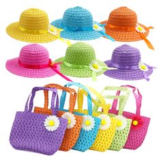 PRICES MAY VARY. The package contains 6 daisy flower sunhats and 6 wallets. As the picture shows: 6 colors, yellow, orange, blue, purple, green, rose. Different colors, different choices, girls sure to find one they like. Dimensions: hat 11 x 7 x 3.5 inches (child size), Fits for 2-6 years princess. Manufacture materials: straw product , adorned with daisy flowers and ribbons, Fashion brim straw hat, protect your girl away from sunlight and ultraviolet light. These pretty tea party hats and purs Kids Tea Party, Pretend Play Costumes, Girls Tea Party, Birthday Travel, Tea Party Dress, Party Straws, Tea Party Hats, Straw Sun Hat, Tea Party Birthday