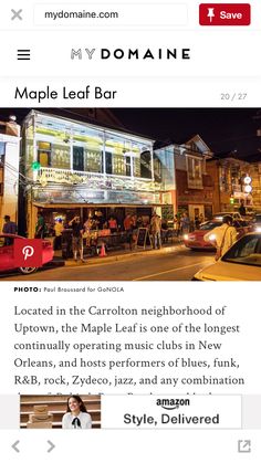 an image of a city street at night with the caption'maple leaf bar '