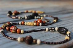 Brown Beaded Necklace, Long Wood Boho Beaded Necklace For Women, Earth Tones Fall Necklaces, Painted Wood Beads, Wood Beads Jewelry, Boho Beaded Necklace, Brown Beaded Necklace, Eyeglass Necklace, Autumn Necklace, Minimalist Accessories, Brown Necklace