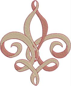 a red and beige design with swirls in the center on a white background,