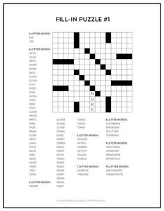 the crossword puzzle is shown in black and white, with words that read'fill in